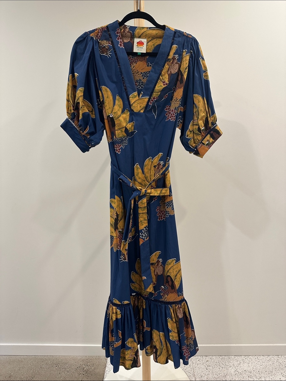 Farm Rio Blue & Yellow Floral Midi Wrap Dress